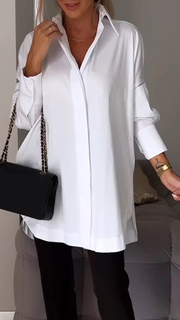 Lavinia | White Lapel Split Shirt